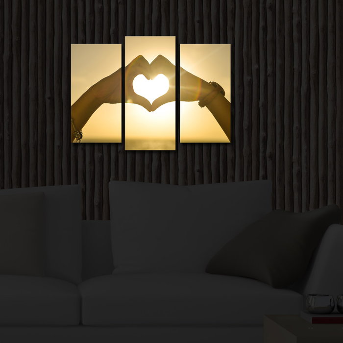 Wallity Set de 3 Cuadros Decorativos Iluminados con LED en Lienzo de Ante